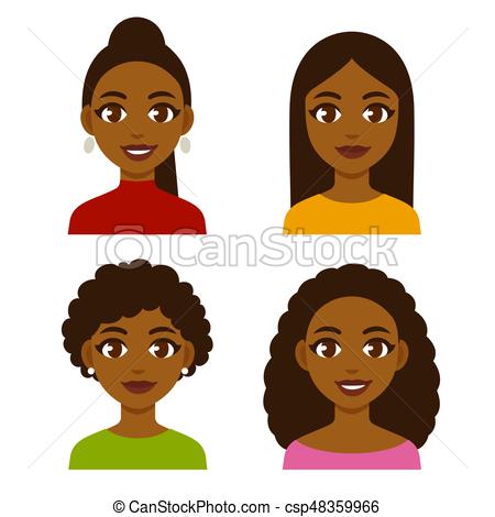 450x470 Black Women Set Cute Cartoon Black Girls With Natural Hairstyles - Black Person Drawing