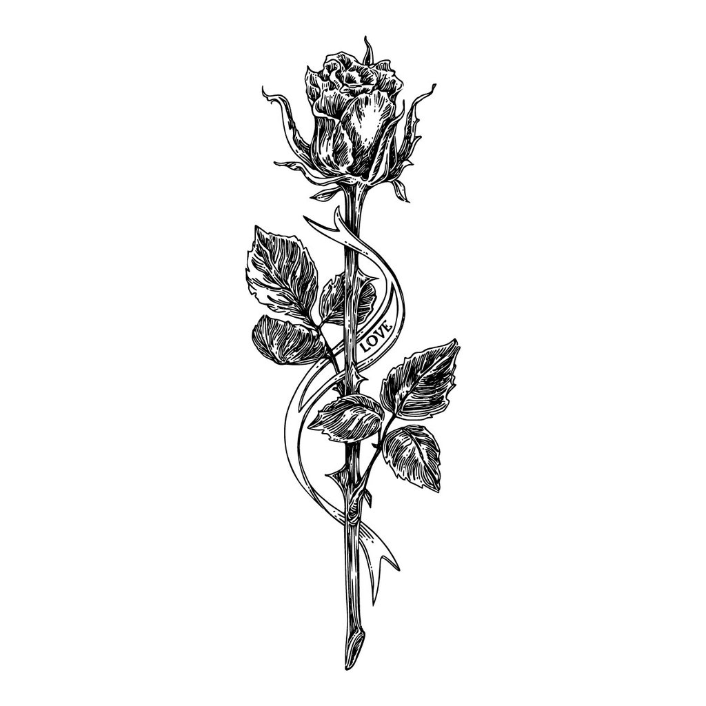 1024x1024 Temporary Tattoos - Black Rose Drawing