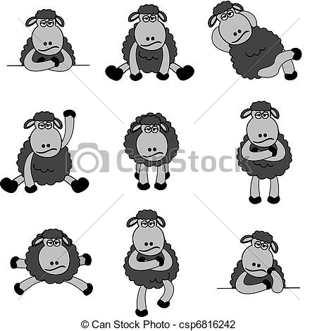 450x470 cute black sheep set illustration set of cute cartoon black sheep - Black Sheep Drawing