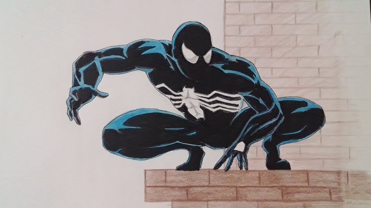 1280x720 Drawing Black Suit Spider Man Time Lapse Trinankur Neogi - Black Spiderman Drawing