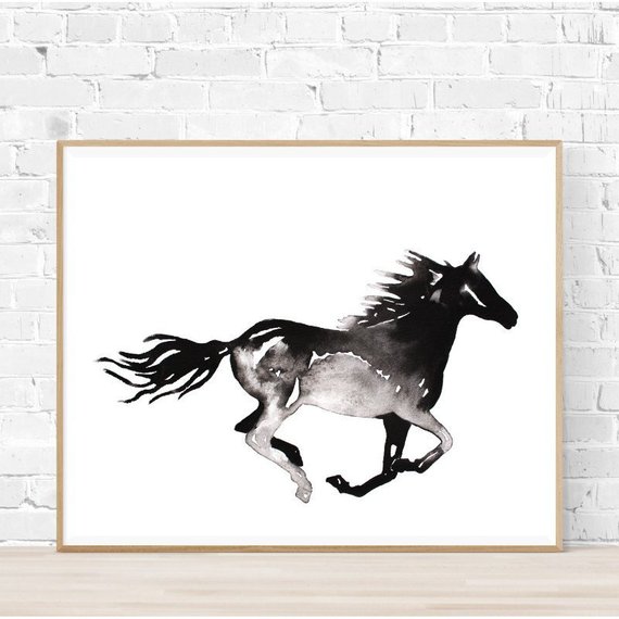 570x570 Horse Silhouette Wall Art Black And White Horse Print Of Etsy - Black Stallion Drawing
