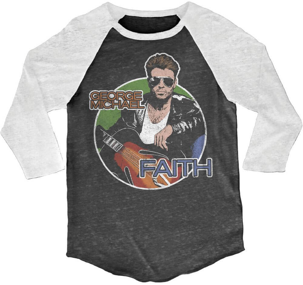 1000x941 george michael faith music video drawing vintage baseball jersey shirt - Black T Shirt Drawing