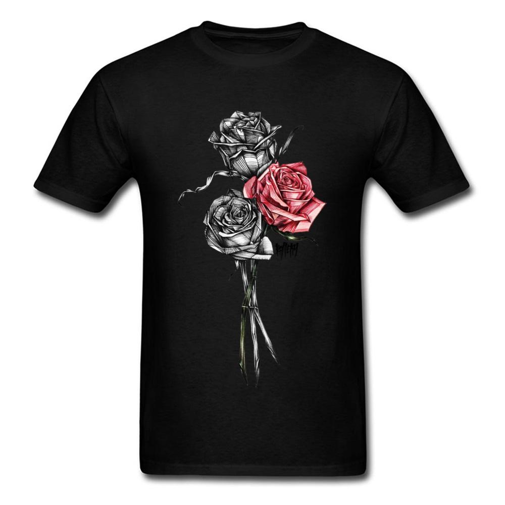 1000x1000 Valentine's Day Roses Print On Men T Shirt Vintage Drawing Floral - Black T Shirt Drawing
