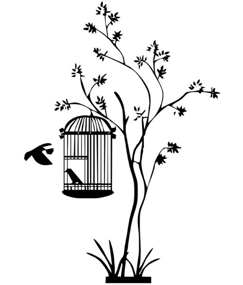 850x995 Studio Briana Black Tree With Bird Cage Wall Decal Wall Sticker - Black Tree Drawing