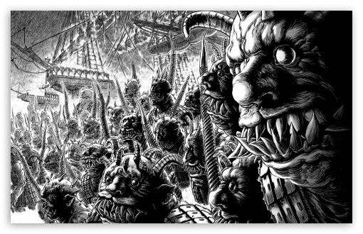 510x330 Monsters Drawing Black And White Hd Desktop Wallpaper - Black White Drawing