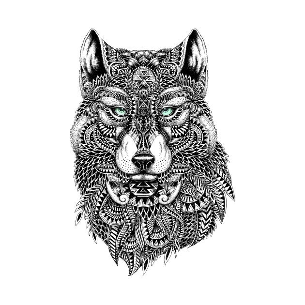 630x630 Black Wolf Head Ornate Illustration - Black Wolf Drawing