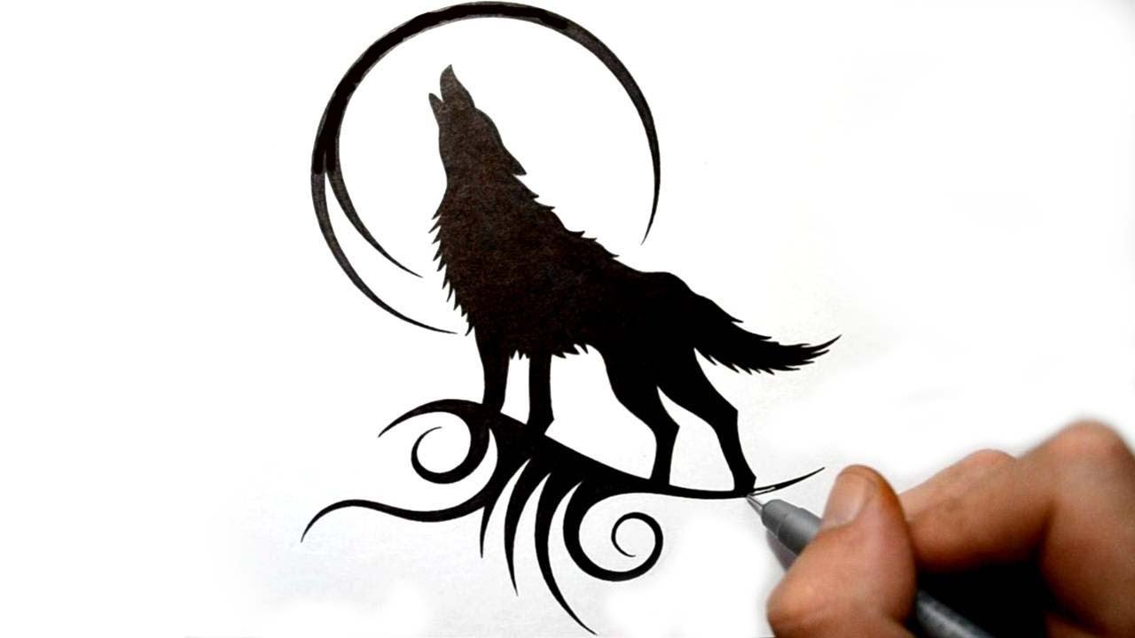 1280x720 Drawing A Howling Wolf Silhouette - Black Wolf Drawing
