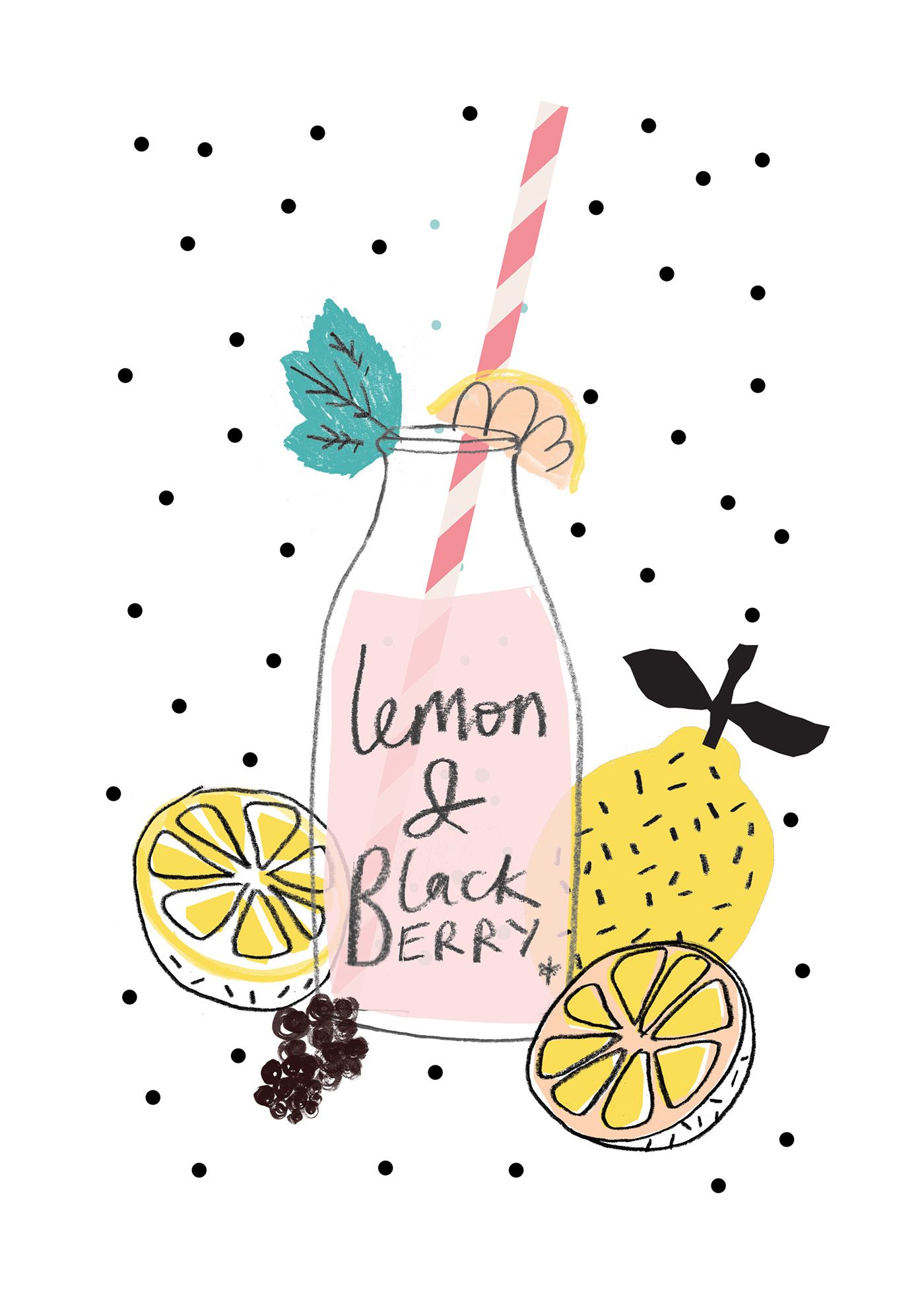 1400x1980 lemon and blackberry, drawing, drink, fruit, summer, illustration - Blackberry Fruit Drawing