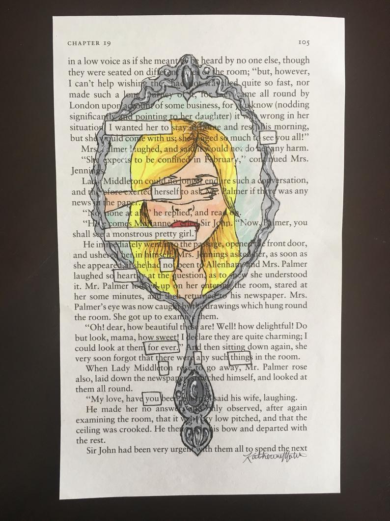 794x1059 the girl in the mirror blackout poetry poem art drawing etsy - Blackout Drawing