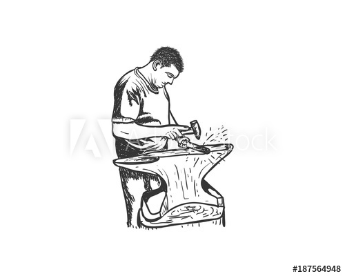 500x400 blacksmith hit with hammer on the anvil illustration hand drawing - Blacksmith Drawing