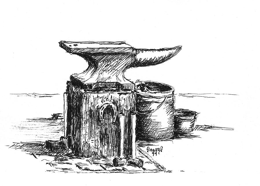 900x642 Lee's Anvil Drawing - Blacksmith Drawing