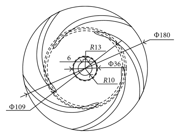 600x458 the examined impeller geometry and the scaled drawing - Blade Drawing