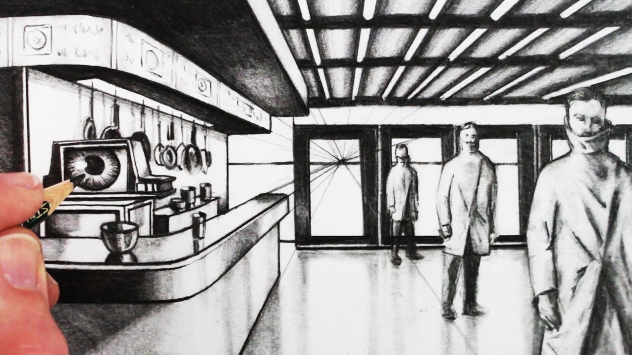 1280x720 how to draw blade runner bar and officer k in perspective - Blade Runner Drawing