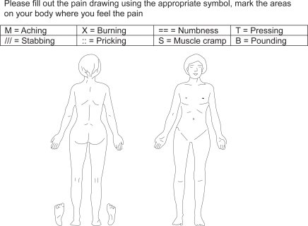 436x320 blank patient pain drawing download scientific diagram - Blank Body Drawing