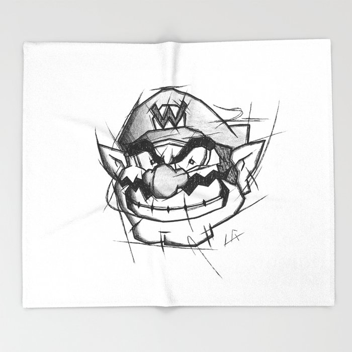700x700 Wario Handmade Drawing, Games Art, Super Mario, Nintendo Art Throw - Blanket Drawing