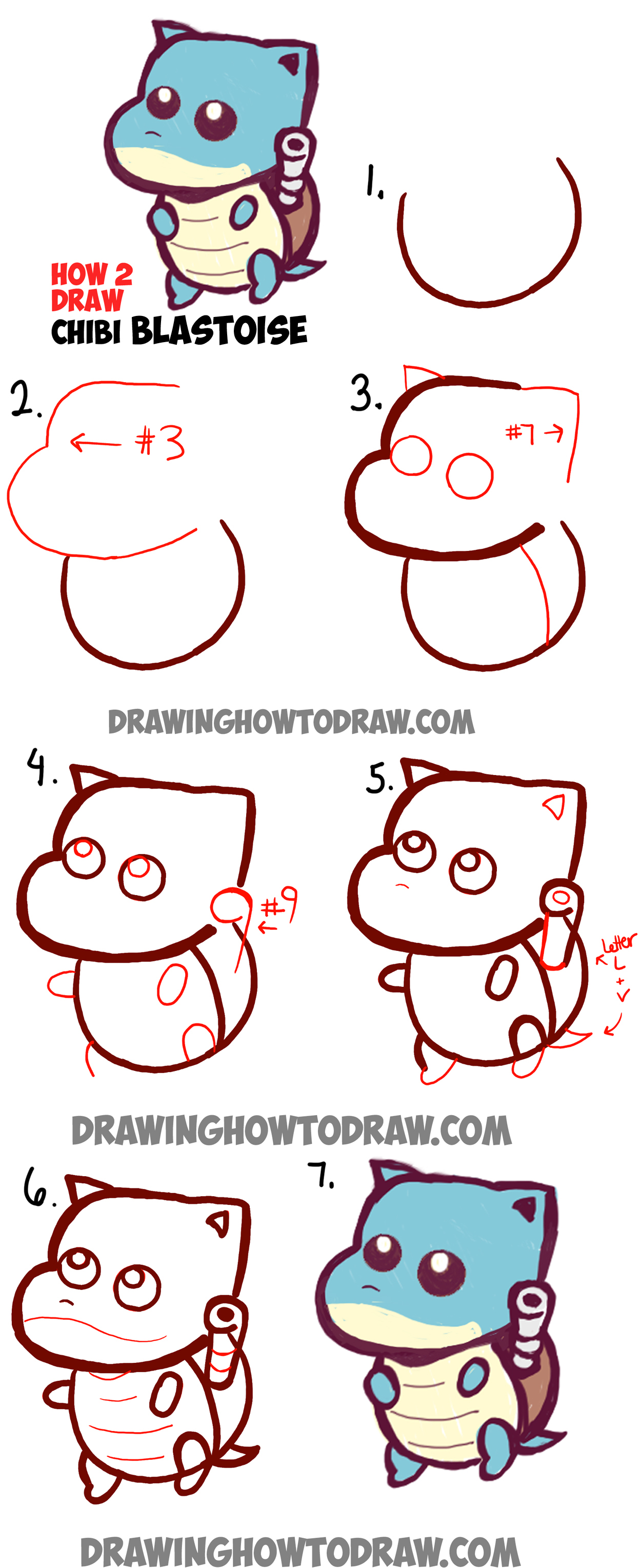 1250x3057 How To Draw Cute Baby Chibi Blastoise From Pokemon Easy Drawing - Blastoise Drawing