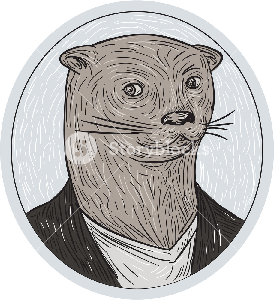 913x1000 drawing sketch style illustration of an otter head wearing shirt - Blazer Drawing
