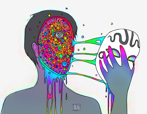 500x387 trippy psychedelic trip bleeding mask bubbles digital art - Bleeding Eye Drawing