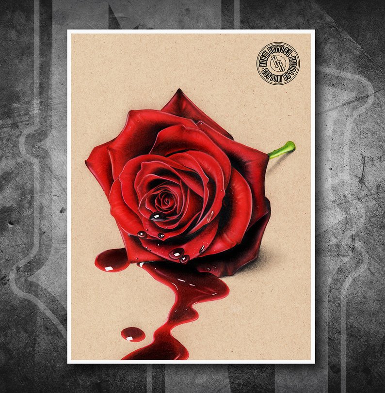 794x811 Bleeding Rose Fine Art Print Hand Drawing Etsy - Bleeding Rose Drawing