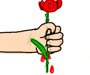 300x250 hand hold a rose with thorns bleeding drawing - Bleeding Rose Drawing