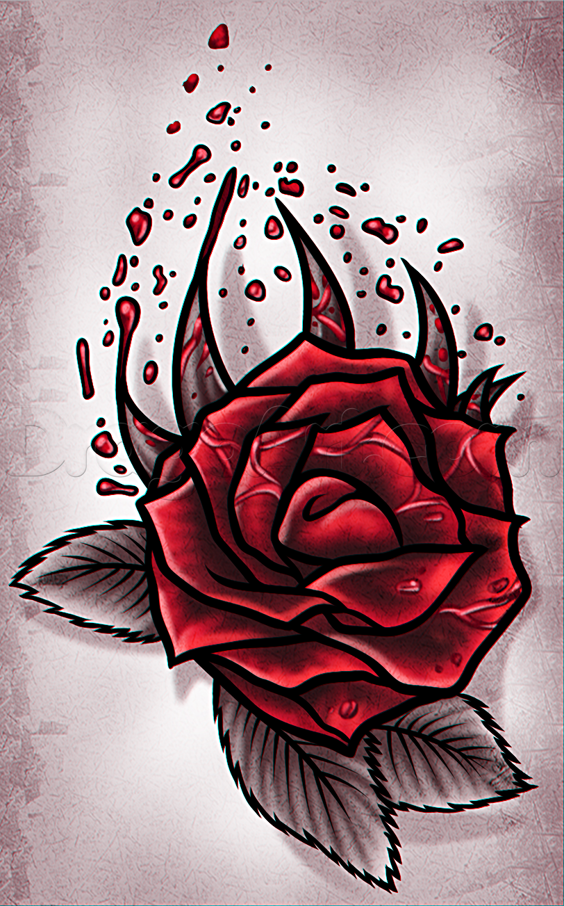 812x1303 How To Draw A Rose Tattoo Design, Step - Bleeding Rose Drawing