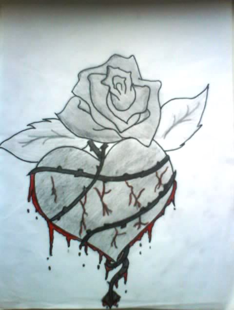 480x636 Rose And Heart Drawings In Pencil Bleeding Heart Rose - Bleeding Ro...