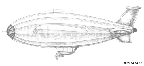 500x230 Airship Pencil Drawing - Blimp Drawing