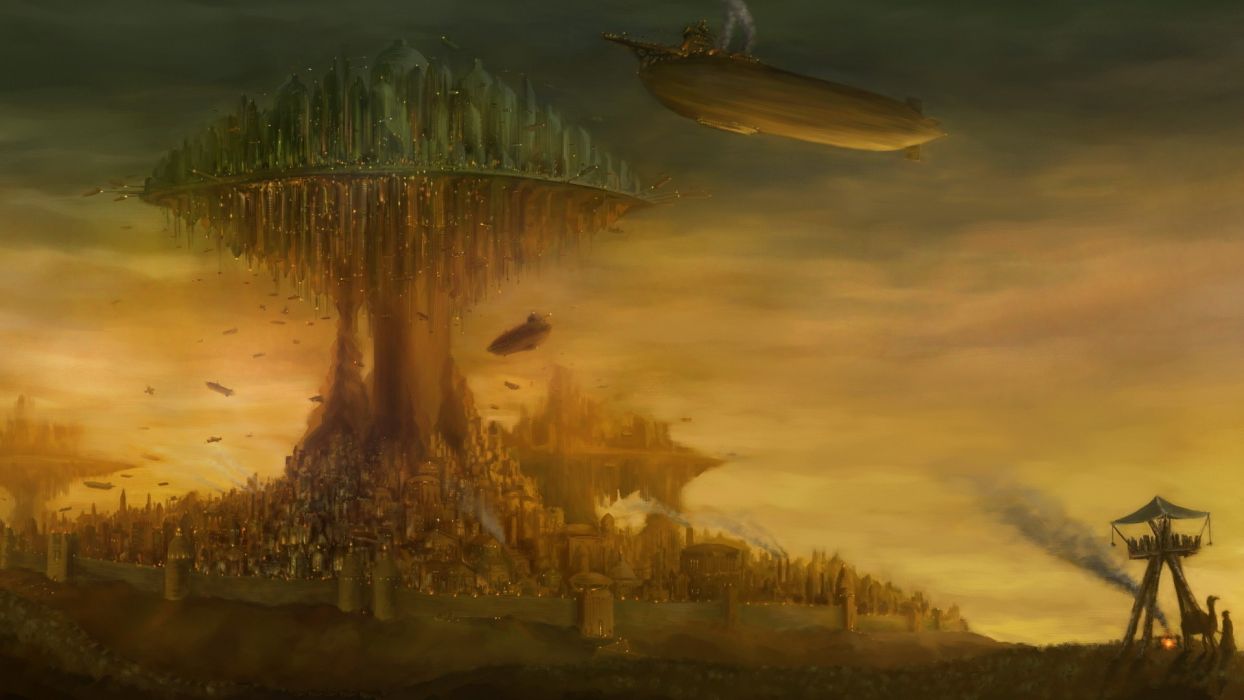 1244x700 City Blimp Drawing Steampunk Fantasy Wallpaper - Blimp Drawing