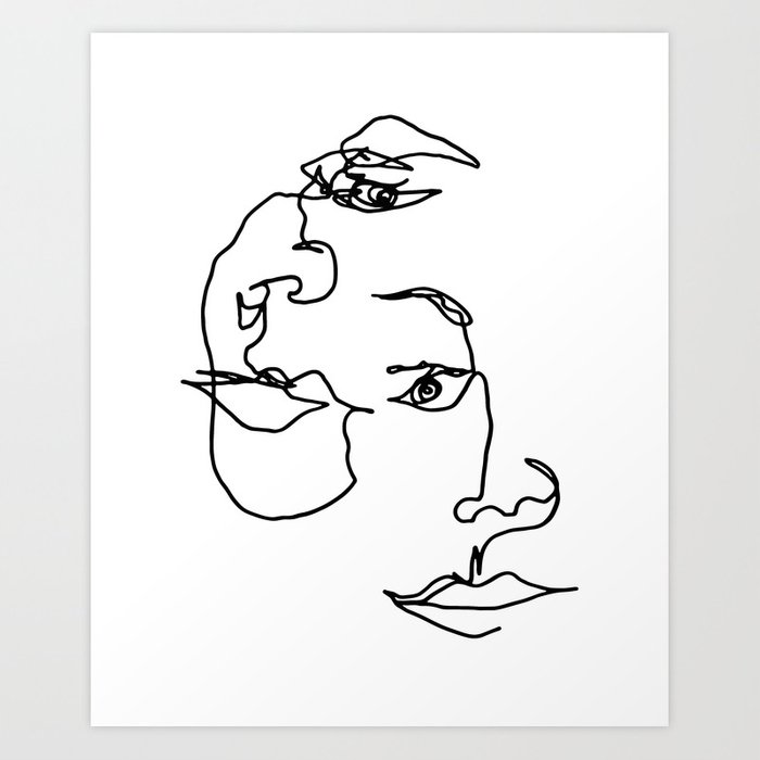 700x700 blind contour minimal line face drawing art print - Blind Drawing