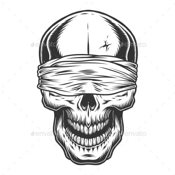 590x590 Monochrome Vintage Skull In Tattoo Skull Sketch, Skull - Blindfold Drawing