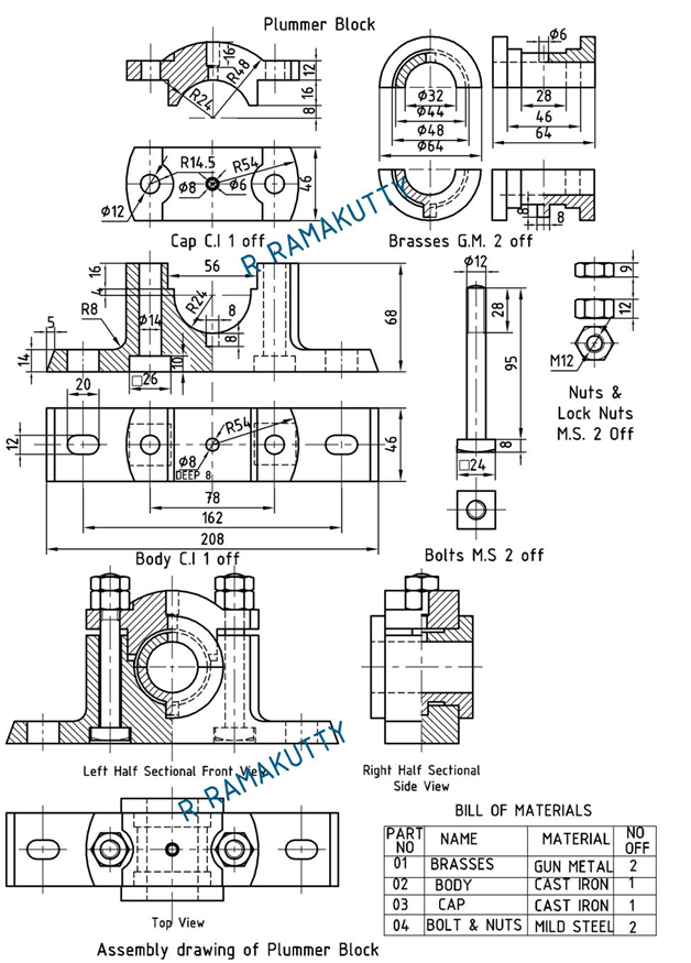 628x875 machine drawing plummer block - Block Drawing