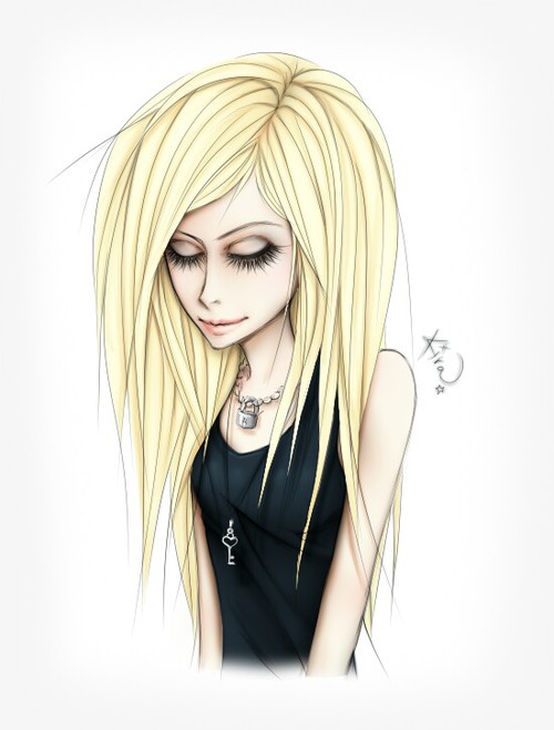 500x659 emo blonde uploaded - Blonde Girl Drawing