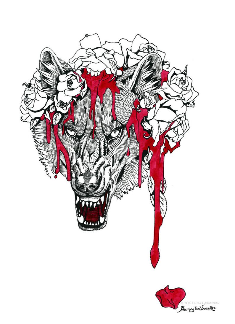 794x1092 Painting The World Red Black White And Red Ink Drawing Etsy - Blood Dripping Drawing