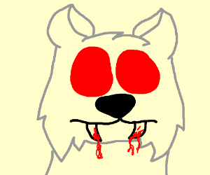 300x250 Red Eyed Wolf, Blood Dripping From Fangs Drawing - Blood Dripping Drawing