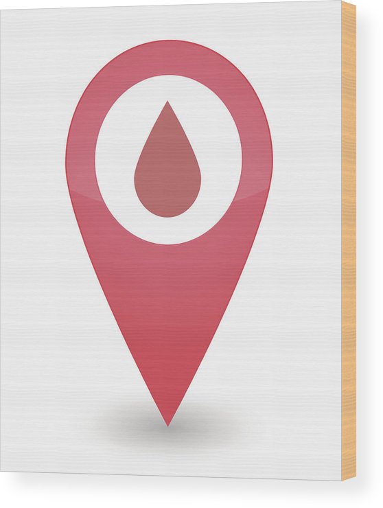558x740 Map Mark With A Blood Drop Icon Wood Print - Blood Drop Drawing