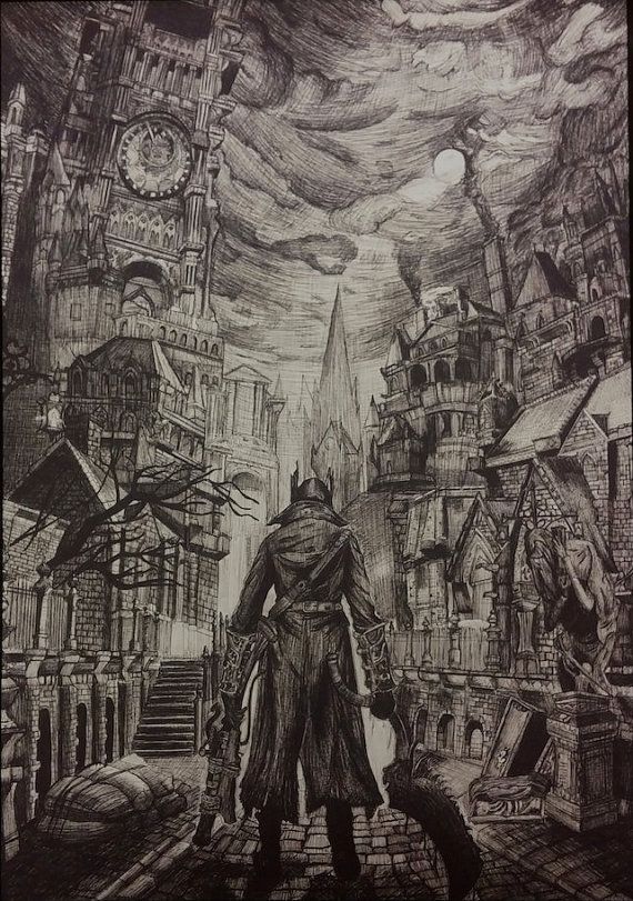 570x811 bloodborne drawing a mix of fine art gaming video game decor - Bloodborne Drawing