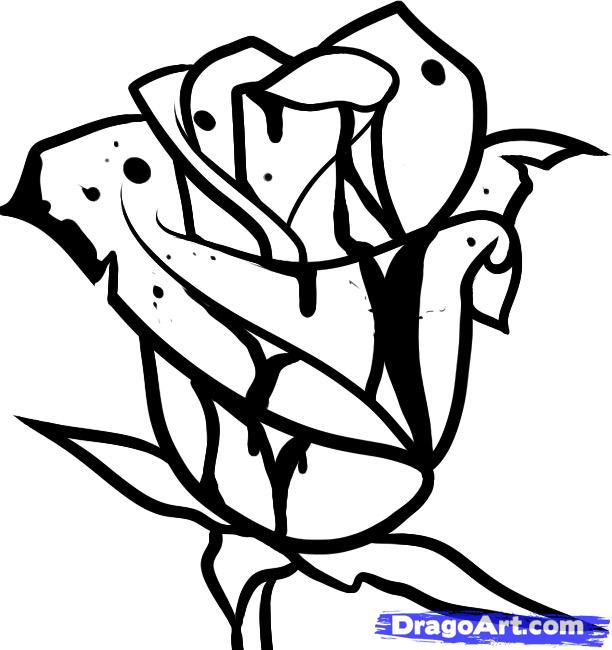 612x650 how to draw a bloody rose, step - Bloody Drawings