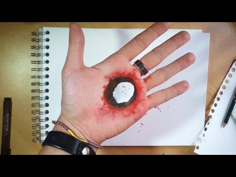 480x360 how to draw bloody hole in my hand ! - Bloody Drawings