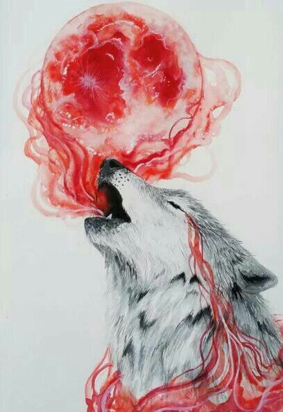 408x594 wolf with bloody moon tattooshenna art, drawings, art pieces - Bloody Drawings