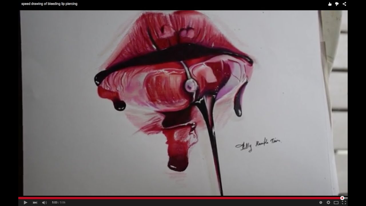 1280x720 speed drawing of bleeding lip piercing - Bloody Drawings