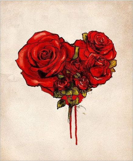 437x530 bloody flowed heart rose drawing tattoo tattoos rose drawing - Bloody Rose Drawing