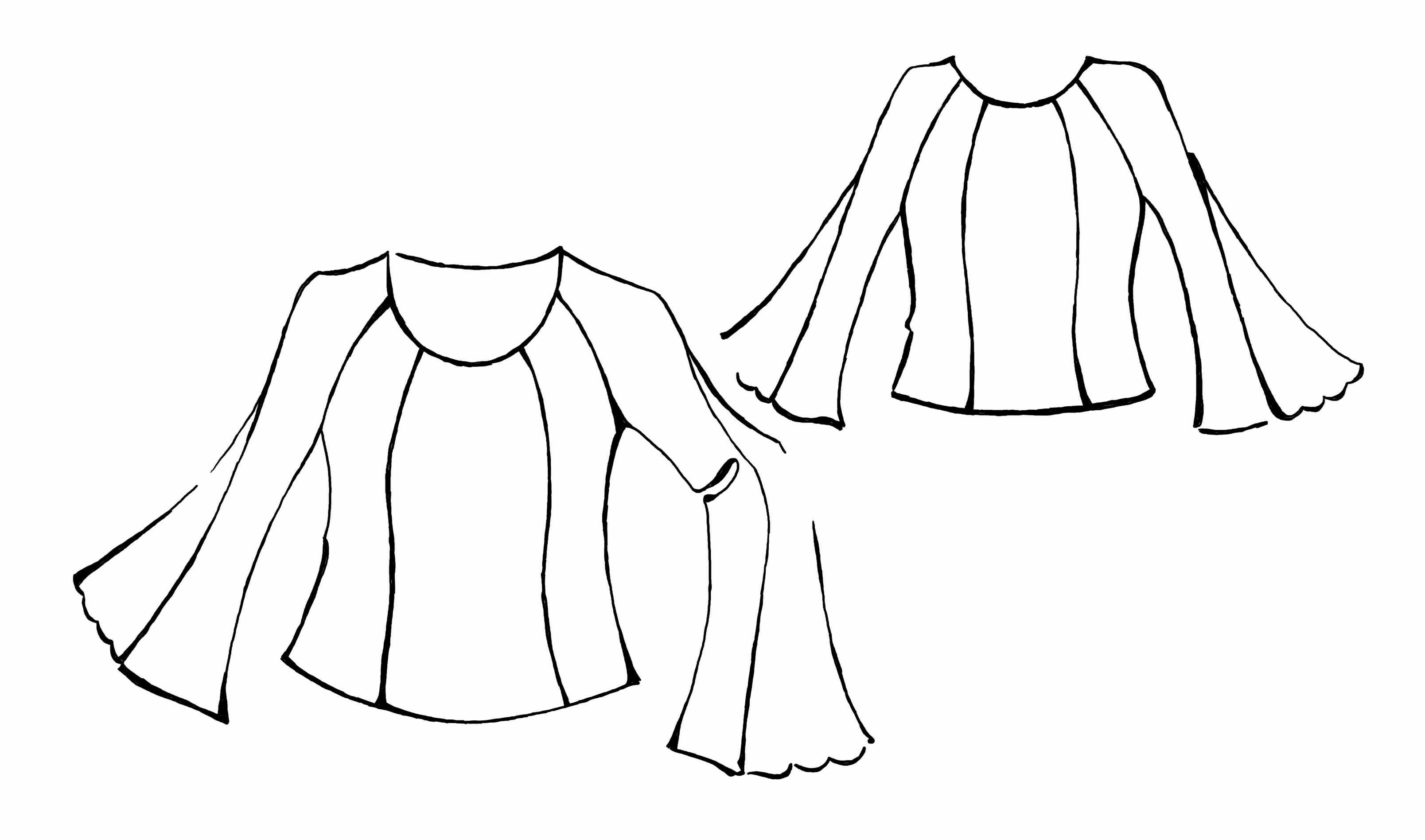 3216x1896 blouse with raglan sleeves and guipure inset - Blouse Drawing
