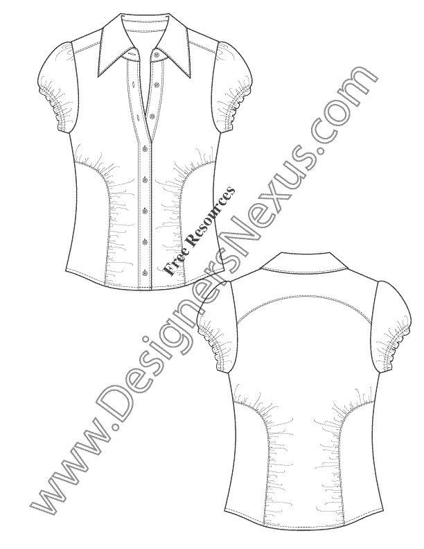 612x792 ruched seam blouse technical flat fashion drawing free template - Blouse Drawing