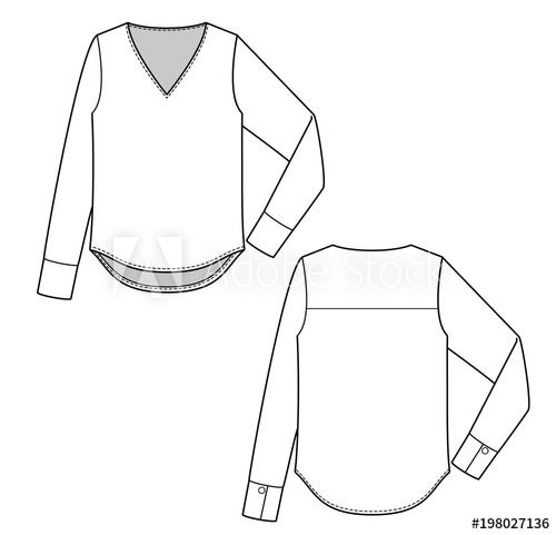500x481 blouse fashion flat technical drawing template - Blouse Flat Drawing