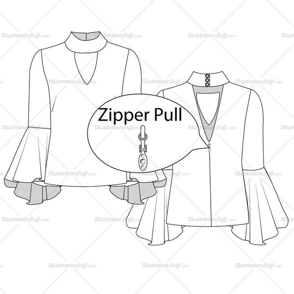 600x600 flared sleeve blouse fashion flat templates templates for fashion - Blouse Flat Drawing