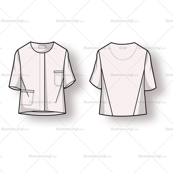 600x600 women's button up blouse fashion flat template templates for fashion - Blouse Flat Drawing