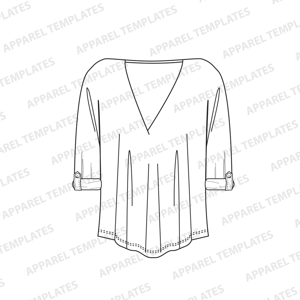 1005x1005 women's loose blouse fashion flat template - Blouse Flat Drawing