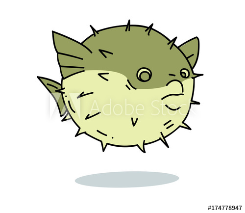 500x434 Blowfish Cartoon Hand Drawn Image Original Colorful Artwork - Blowfish Drawing