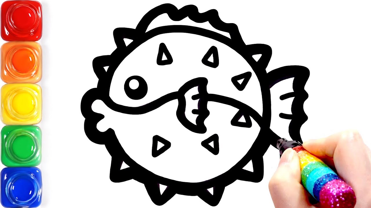1280x720 Colouring For Kids Drawing Pufferfish Blowfish For Toddlers - Blowfish Drawing