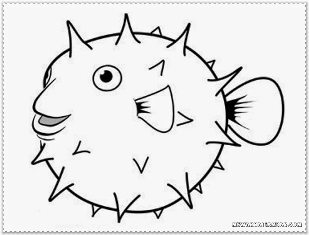 1066x810 Puffer Fish Coloring Page - Blowfish Drawing